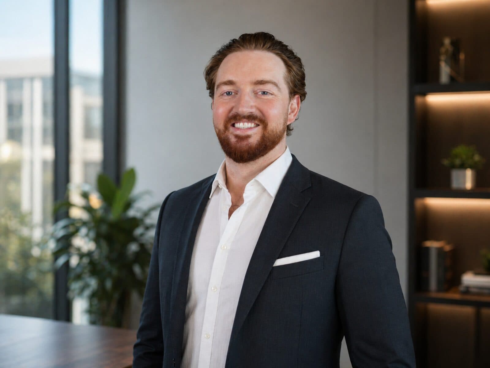 Dr Peter McCann Strain in a navy suit in a modern office