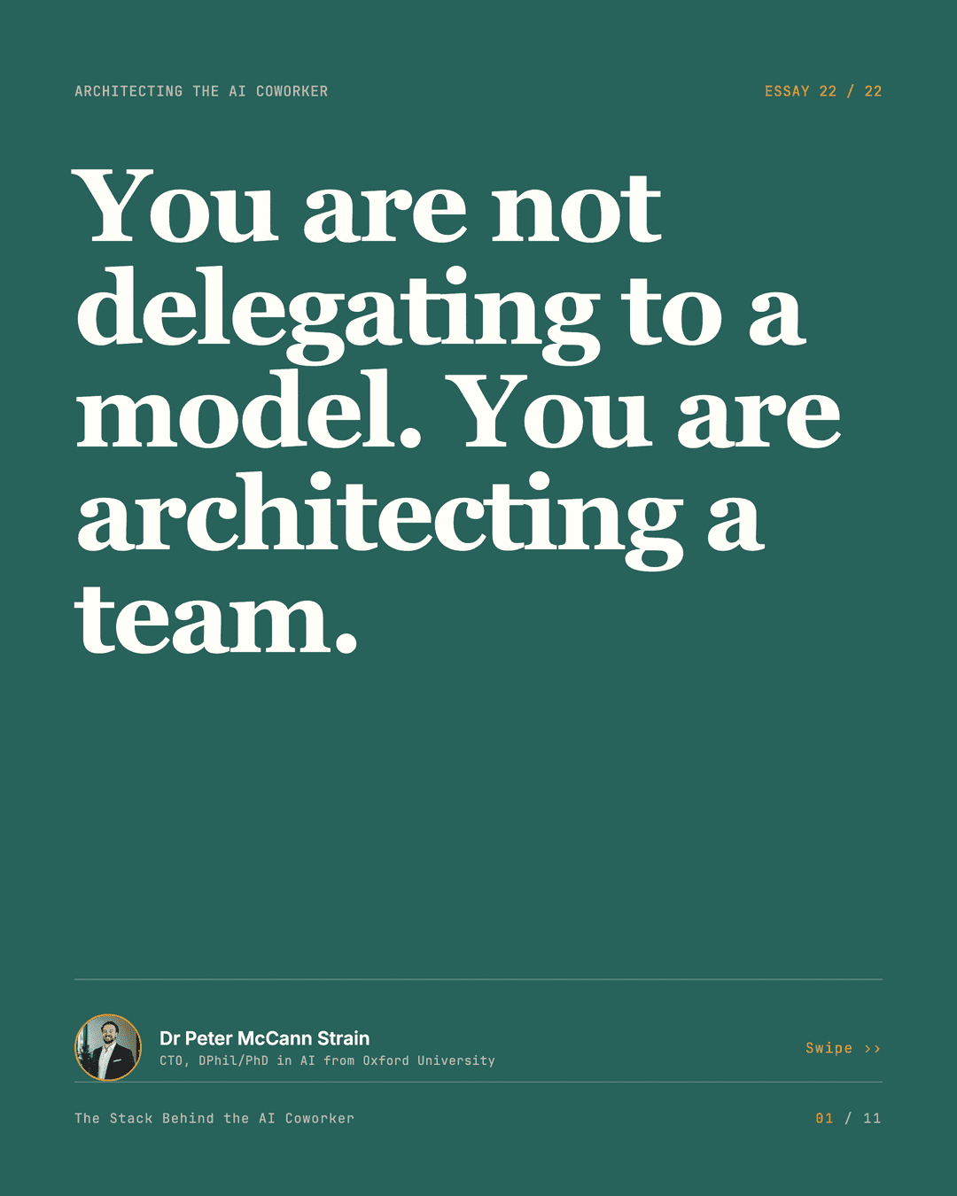 Stop Delegating. Start Architecting. — LinkedIn carousel, slide 1 of 11