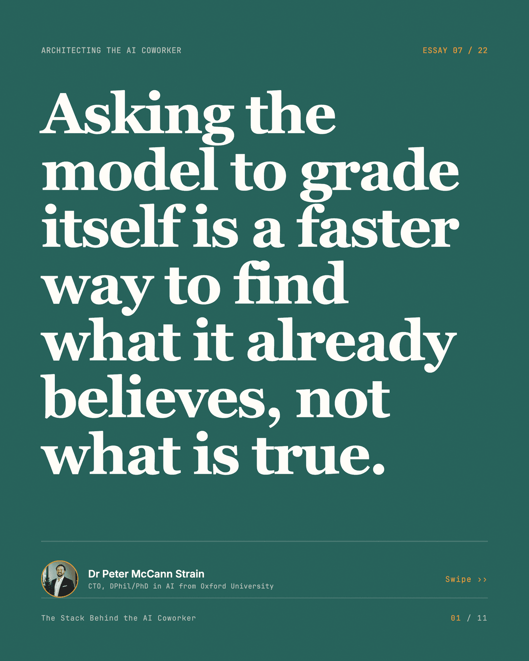The Model Cannot Mark Its Own Work — LinkedIn carousel, slide 1 of 11