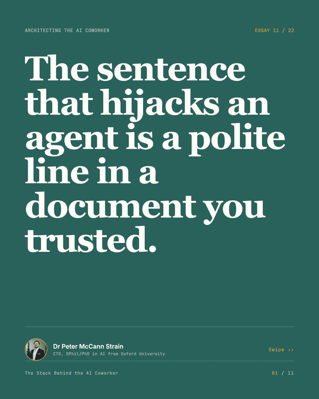 The Sentence That Owns the Agent — LinkedIn carousel, slide 1 of 11