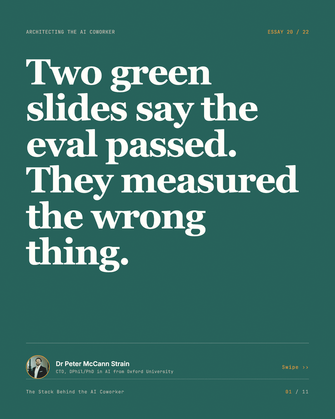 You Cannot Benchmark a Coworker — LinkedIn carousel, slide 1 of 11
